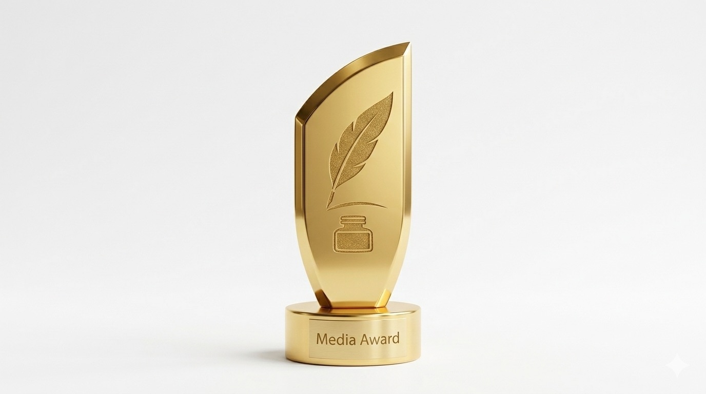 Media award trophy representing excellence in journalism in India