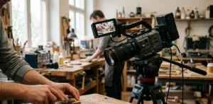 B-roll footage being recorded with camera focusing on close-up action in video production setup