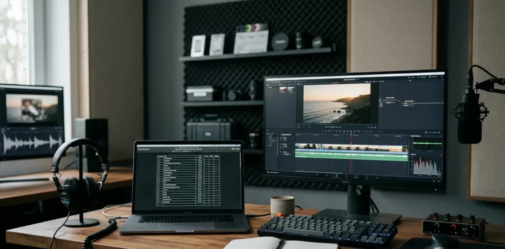 cue sheet in film production showing music tracking and video editing workflow