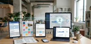 integrated marketing communication showing connected marketing channels across devices