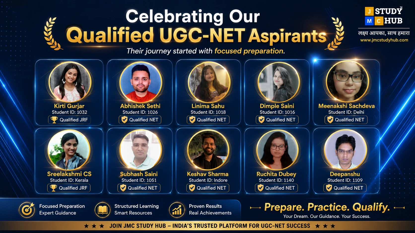 JMC Study Hub qualified aspirants slide 1