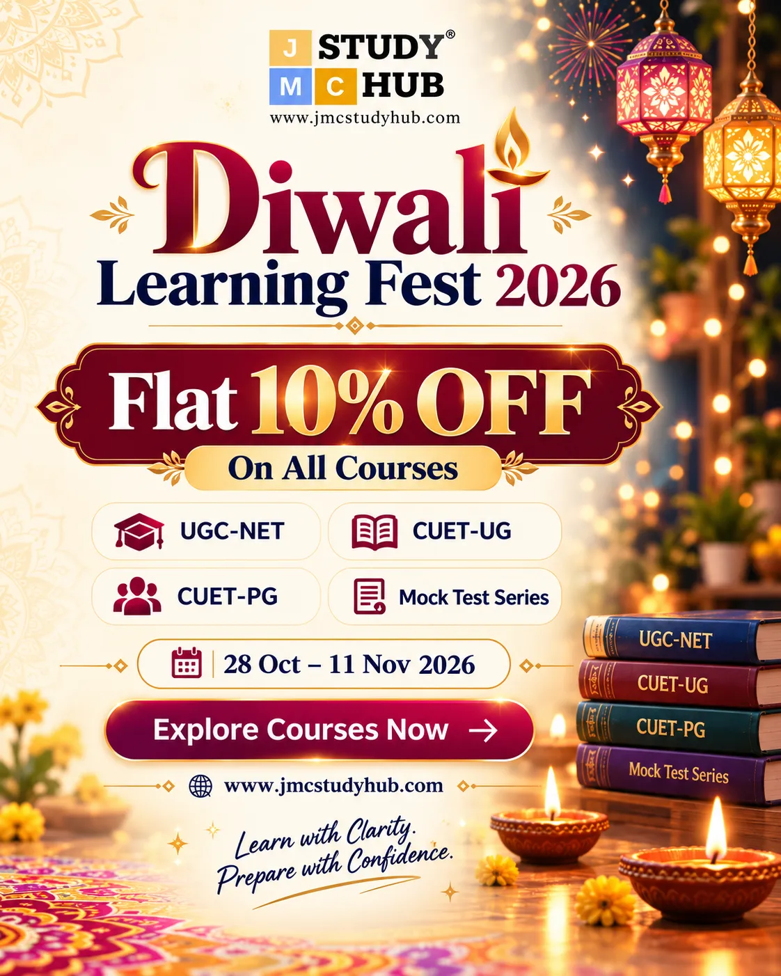 Diwali Learning Fest 2026: flat 10% off all courses, 28 October–11 November.
