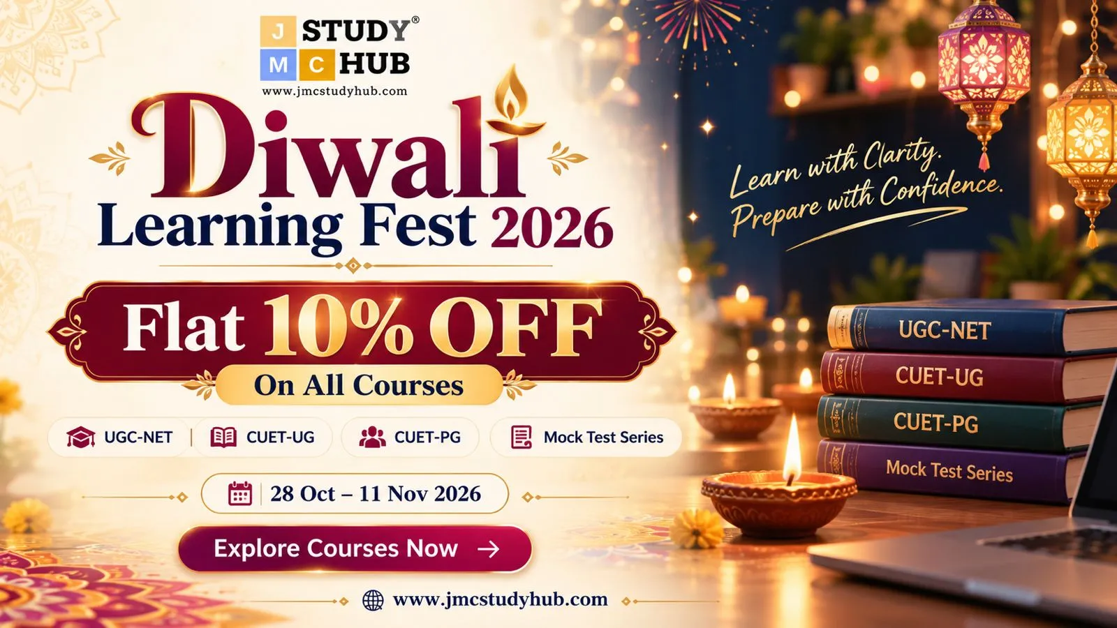 Diwali Learning Fest 2026: flat 10% off all courses, 28 October–11 November.